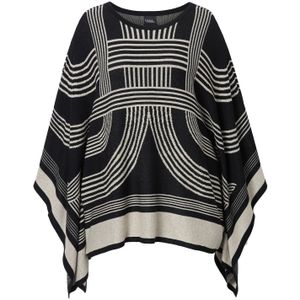 Ulla Popken - Cape - Beige / Zwart - Oversized - Knitwear