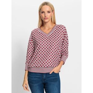 Gedessineerd Longsleeve - Ecru/Rood - 95% Polyester, 5% Elastaan