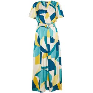 faina Jurk  lichtbeige / navy / aqua / goudgeel