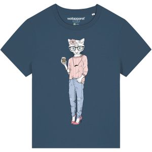 Watapparel Shirt ' Hipster Cat with Moustache '  petrol / gemengde kleuren