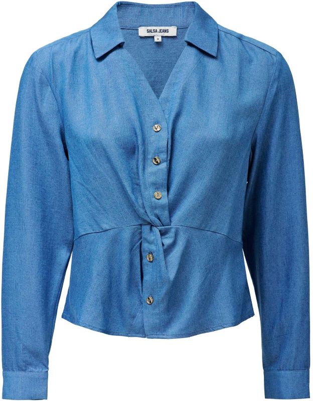 Salsa Jeans - 21010320 - Blouse - Licht Denimblauw - V-hals - Lange Mouwen