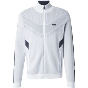 BOSS Gebreid sportvest  donkergrijs / wit