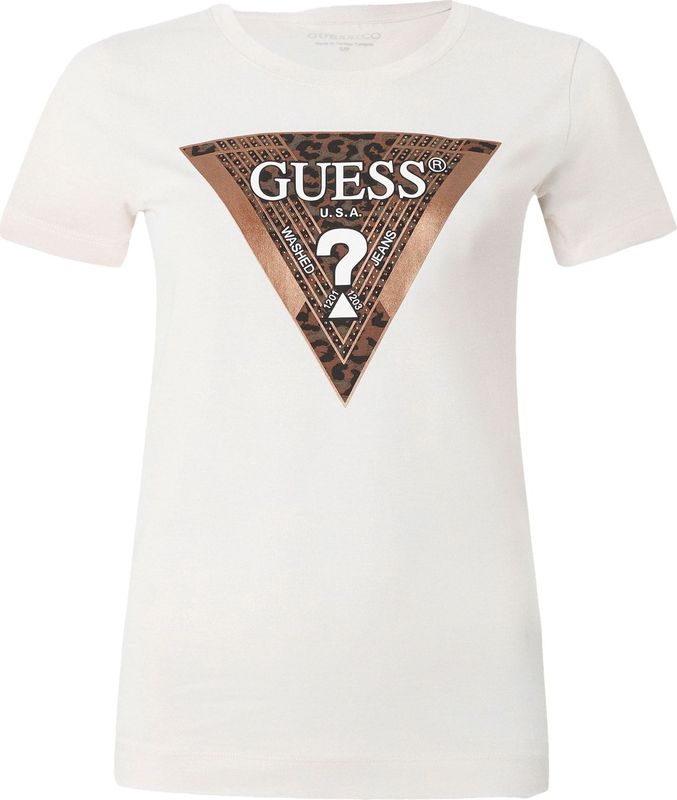 GUESS - Shirt - Bruin - Slanke Pasvorm - Kwartmouw