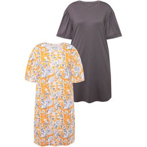 Ulla Popken Nachthemd  donkergrijs / lichtoranje / zwart / wit
