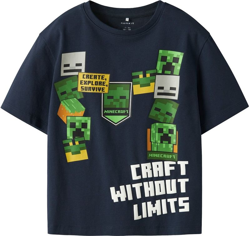NAME IT Shirt 'NKMNels  Minecraft'  navy / groen / wit
