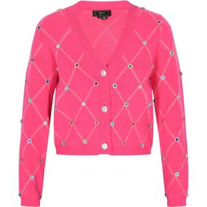 faina Gebreid vest  royal blue/koningsblauw / fuchsia / donkerrood / zilver