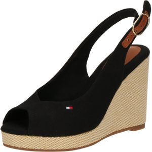 Tommy Hilfiger - FLAG HIGH WEDGE ESPAD SLINGBACK - Zwart - Sleehak Sandaal