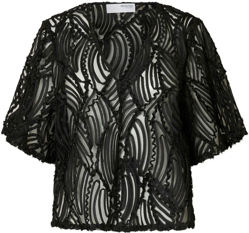 SELECTED - Blouse - Zwart - Blouseshirt - Halve Mouw