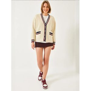 Bianco Lucci Gebreid vest  crème / donkerblauw / karmijnrood