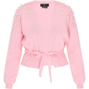 faina Gebreid vest  rosa / parelwit