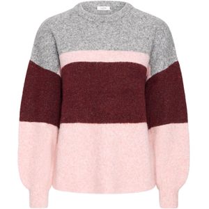 b.young Trui 'BYOMEA'  grijs gemêleerd / rosa / bordeaux