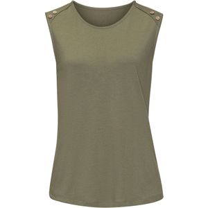 Imprimé - Zomertop - Kaki - Mouwloos - Ronde Hals - Met Sierknopen