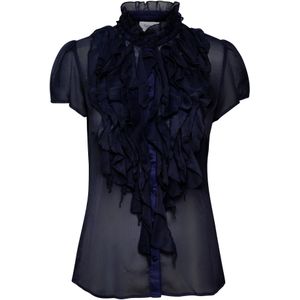 SAINT TROPEZ - Lilja - Blouse - Donkerblauw - Knoopsluiting - Opstaande Kraag