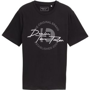 TOM TAILOR DENIM - Shirt - Donkergrijs - Ronde Hals - Kwartmouw