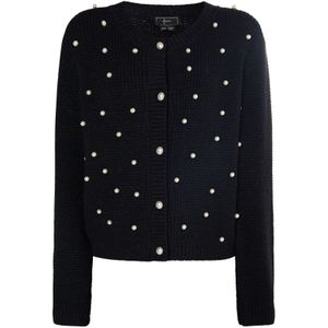 faina Gebreid vest  zwart / parelwit