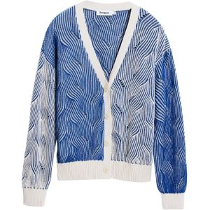 Desigual - Vest - Blauw - Lange Mouwen - V-hals met Knoopsluiting