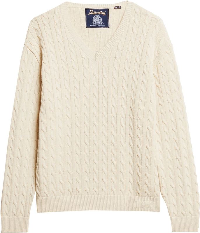 Superdry Oversized V Cable Trui Met V-hals Beige Vrouw