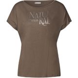 Street One - Dames Shirt - Bruin - Met Glitter Tekst