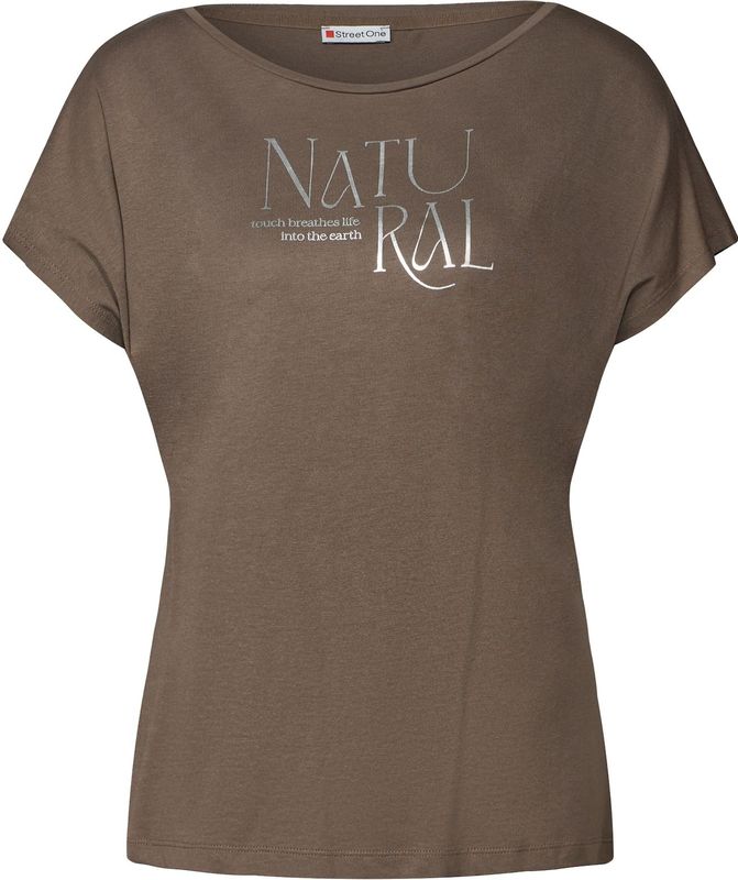 Street One - Dames Shirt - Bruin - Met Glitter Tekst