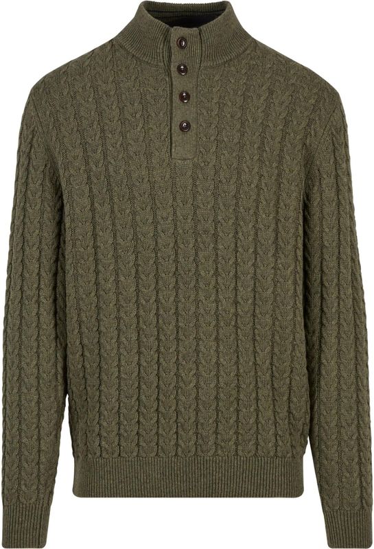 FYNCH-HATTON - Schipperstrui - Dark khaki - Gebreide Trui met Kabelpatroon en Knoopsluiting