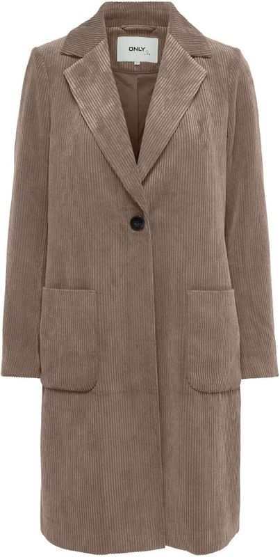 Only - ASTRID - Lange Corduroy Jas - Effen - Regular Fit - Reverskraag