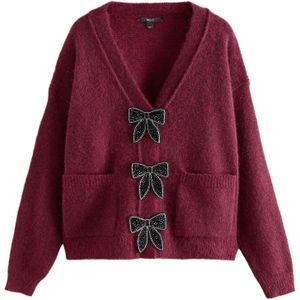 Next Gebreid vest  wijnrood / zwart / zilver