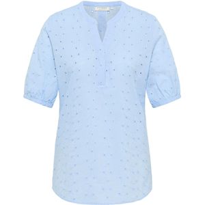 Blouse - Effen - Katoen - Tuniek Kraag - Borduursels - Halve Mouw