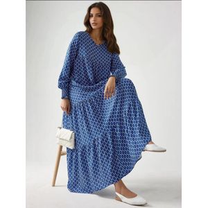 Hiccup Jurk  beige / kobaltblauw / pueblo / offwhite