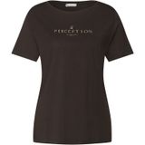 Street One - Dames Shirt - Bruin - Met Tekst Kunstwerk