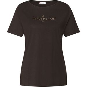 Street One - Dames Shirt - Bruin - Met Tekst Kunstwerk
