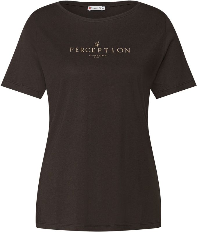 Street One - Dames Shirt - Bruin - Met Tekst Kunstwerk