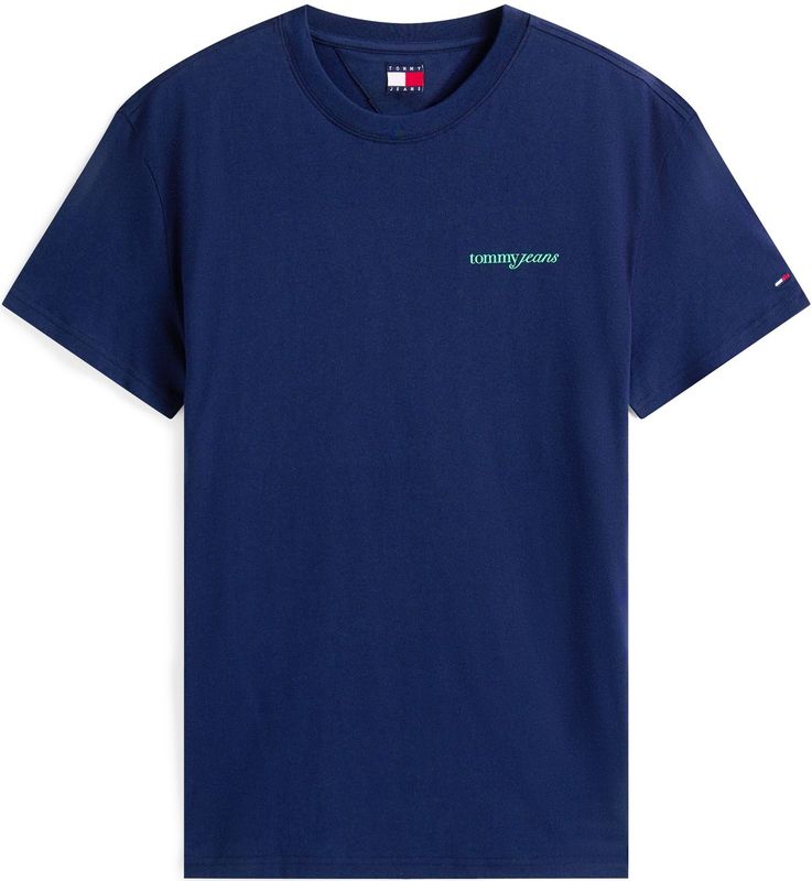 Tommy Jeans - Shirt - Navy - Ronde Hals - Normale Pasvorm - Kwartmouw