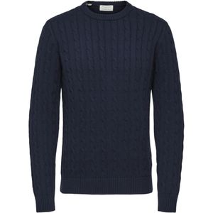 SELECTED - Ryan - Trui - Marine - Lange Mouw - Effen
