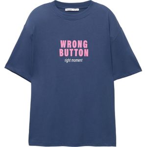 Pull&Bear Shirt 'TELEFONO'  donkerblauw / lichtroze / wit