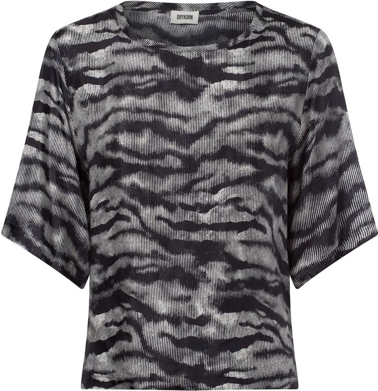 Drykorn - Blouse - Zwart - Gladde Stof - Uniek Patroon