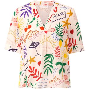 Rich & Royal - Blouseshirt - Grasgroen/Aubergine/Oranjerood/Offwhite - Losse Pasvorm