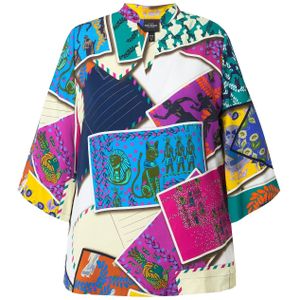 Ulla Popken Blouse  beige / navy / donkerroze / wit