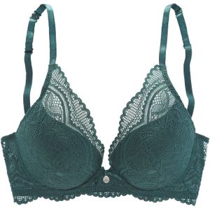 Nuance - Vivianna - Bh - Dennengroen - Met Halterbandjes en Bloemige Kant