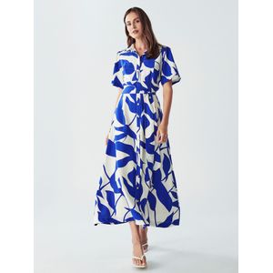Willa - Blousejurk - Blauw/Wit - 7/8 Lengte - Knoopsluiting - Bloemenprint