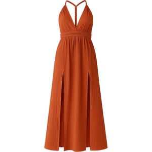 WENOR - AURELA-BOHO - Jurk - oranjerood - Haltermodel - V-hals - Maxi