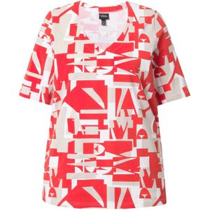 Ulla Popken Shirt  lichtgrijs / rood / wit