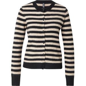 PIECES - PCMALOU - Gebreid Vest - Crème/Zwart - Lange Mouw