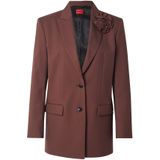 HUGO - AROSEA - Lange Blazer - Effen - Relaxed Fit - Bloemenbroche