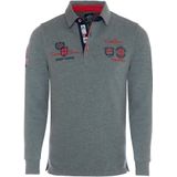 Carisma - Shirt - Grijs/Kersrood/Zwart - Katoen - Knoopsluiting, Polokraag, Lange Mouw