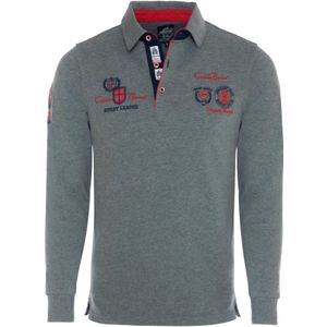 Carisma - Shirt - Grijs/Kersrood/Zwart - Katoen - Knoopsluiting, Polokraag, Lange Mouw