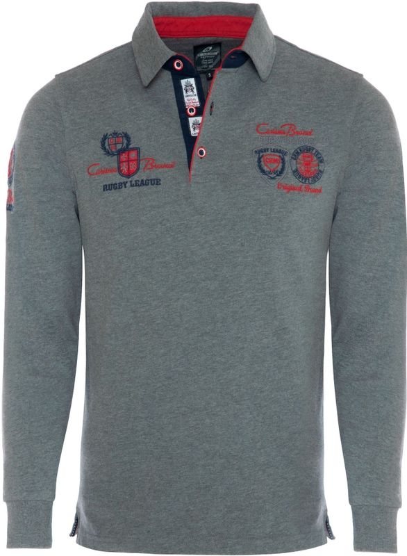 Carisma - Shirt - Grijs/Kersrood/Zwart - Katoen - Knoopsluiting, Polokraag, Lange Mouw