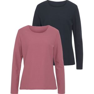Bessenrood/Navy - Longsleeve - Katoen - Normale Pasvorm