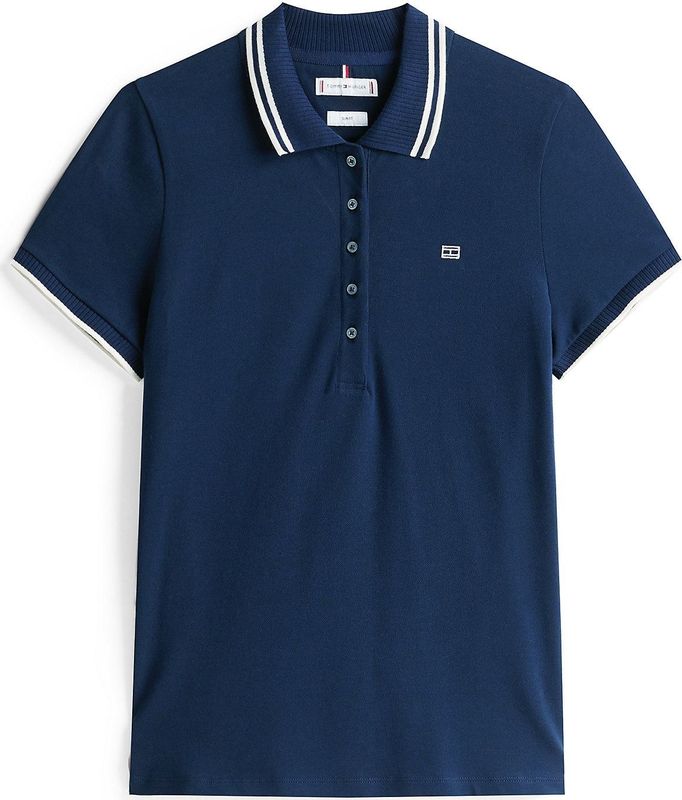 TOMMY HILFIGER - Shirt - Navy - Katoen - Polokraag - Kwartmouw