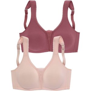 Petite fleur - Soft-bh - Bruinroze en Poeder - Set van 2 - Zonder Beugels met Kanten Details