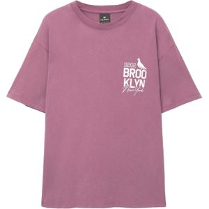 Pull&Bear Shirt 'BROOKLYN'  orchidee / wit